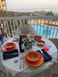 Dinner on the balcony overlooking the pool and ocean!