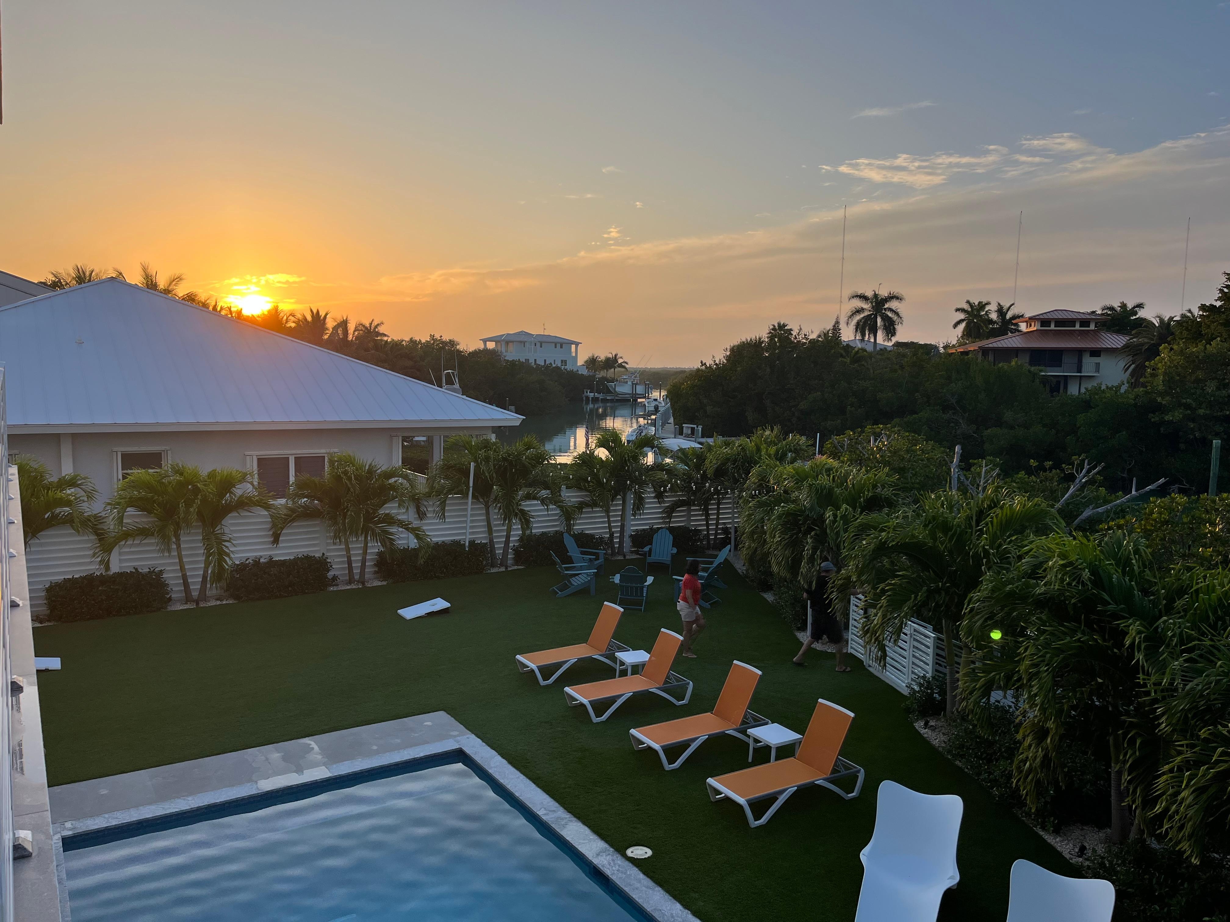 View of sunset and backyard from second level