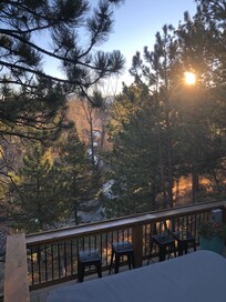Morning view from back deck. Saw wild turkey every morning in yard and mule deer in neighborhood.