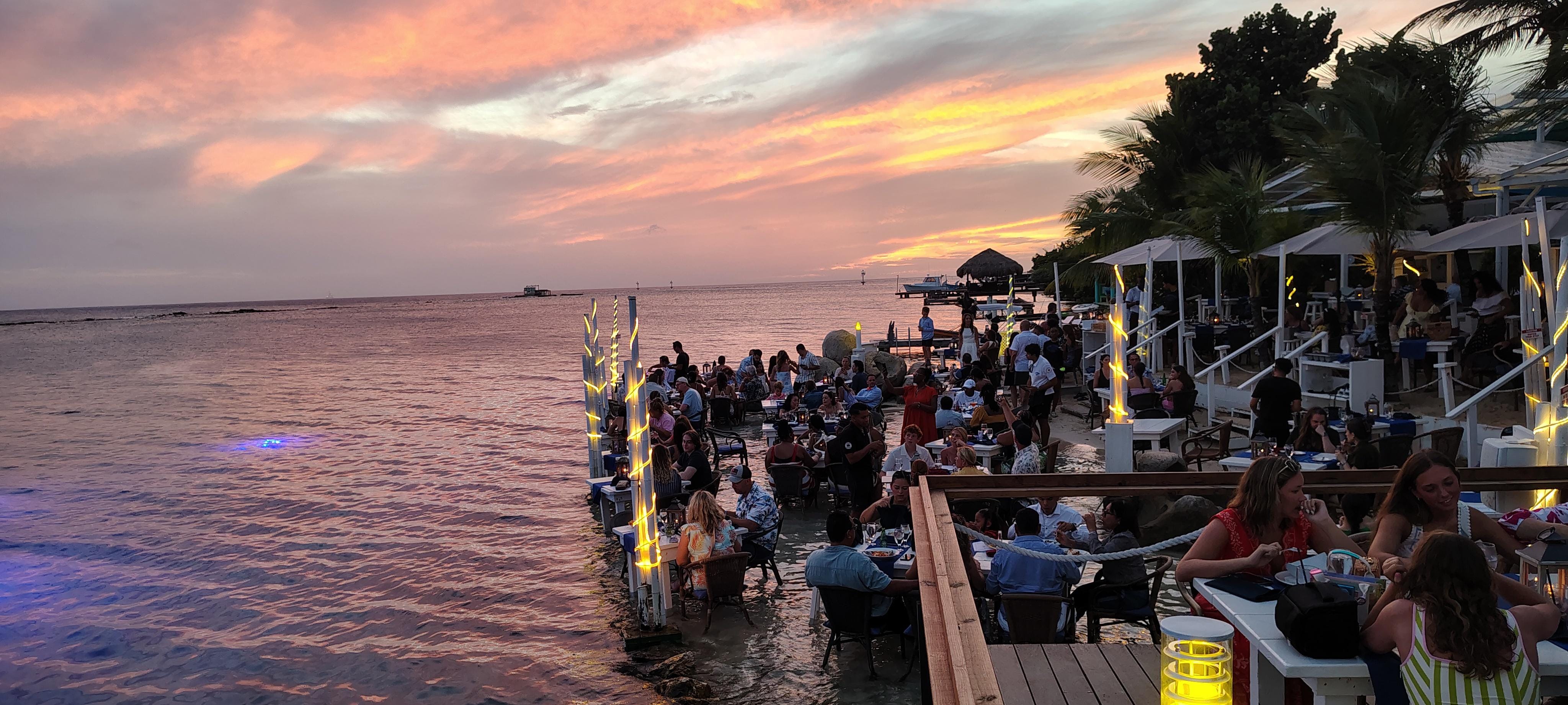 View at sunset from the dock.  Restaurant (Flying Fishbone) owned by same proprietors.