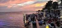 View at sunset from the dock. Restaurant (Flying Fishbone) owned by same proprietors.