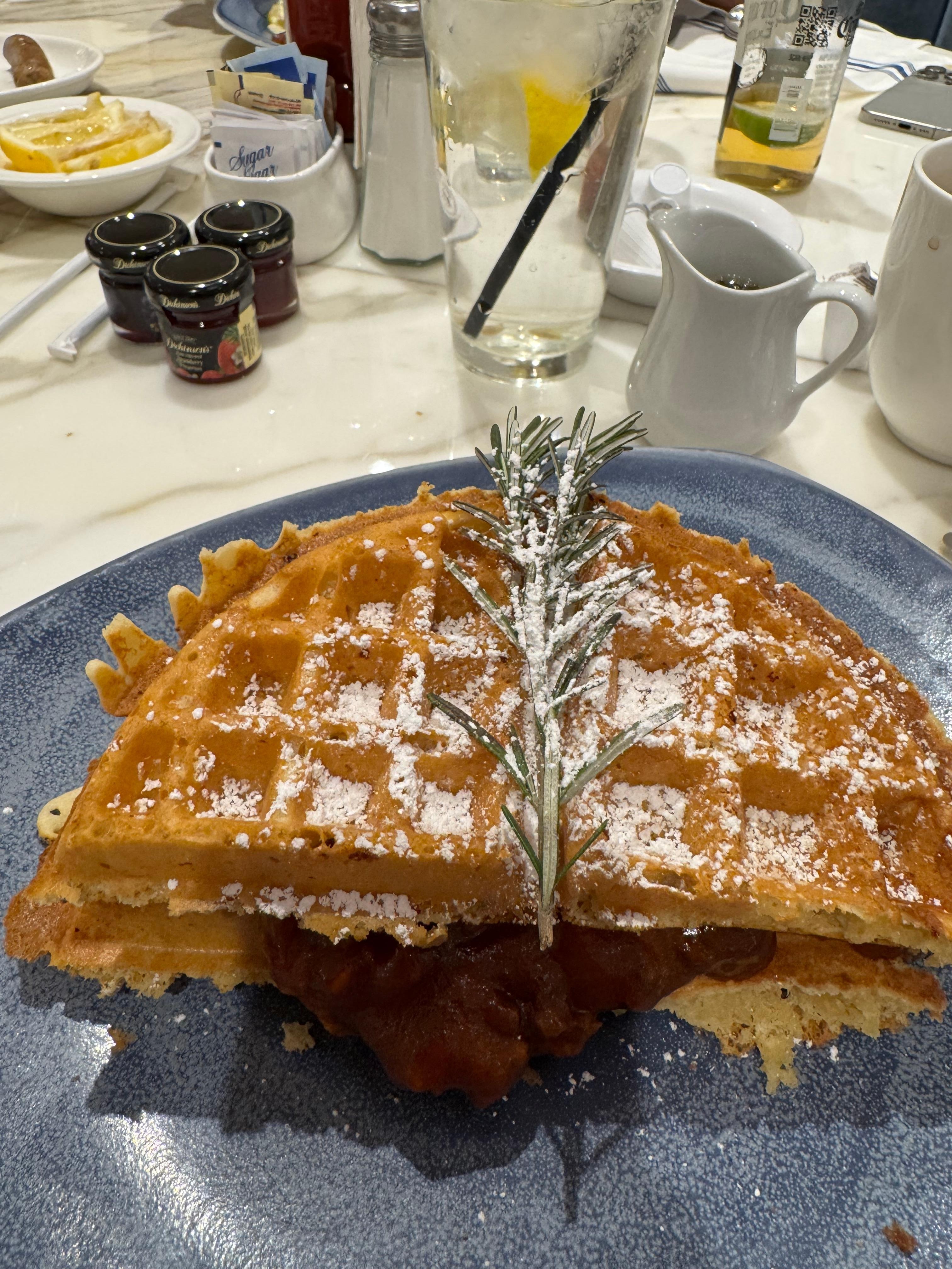 My chicken and waffles from the Serrano Cafe