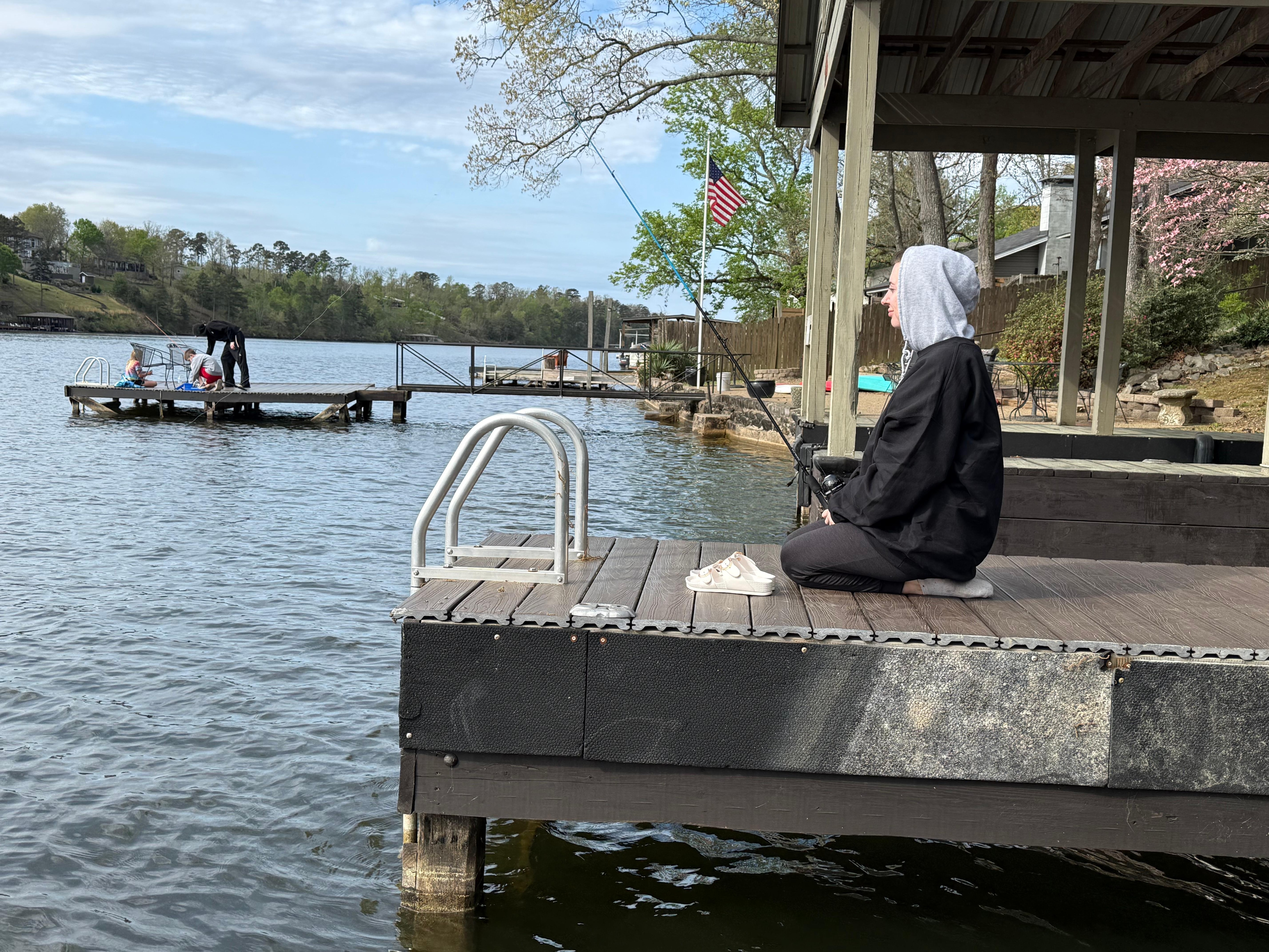 The zen of fishing from your own private dock is what lake vacations are all about for us. 