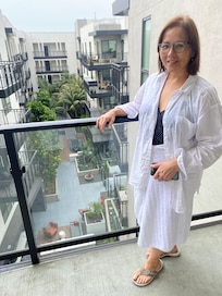 Balcony overlooks courtyard