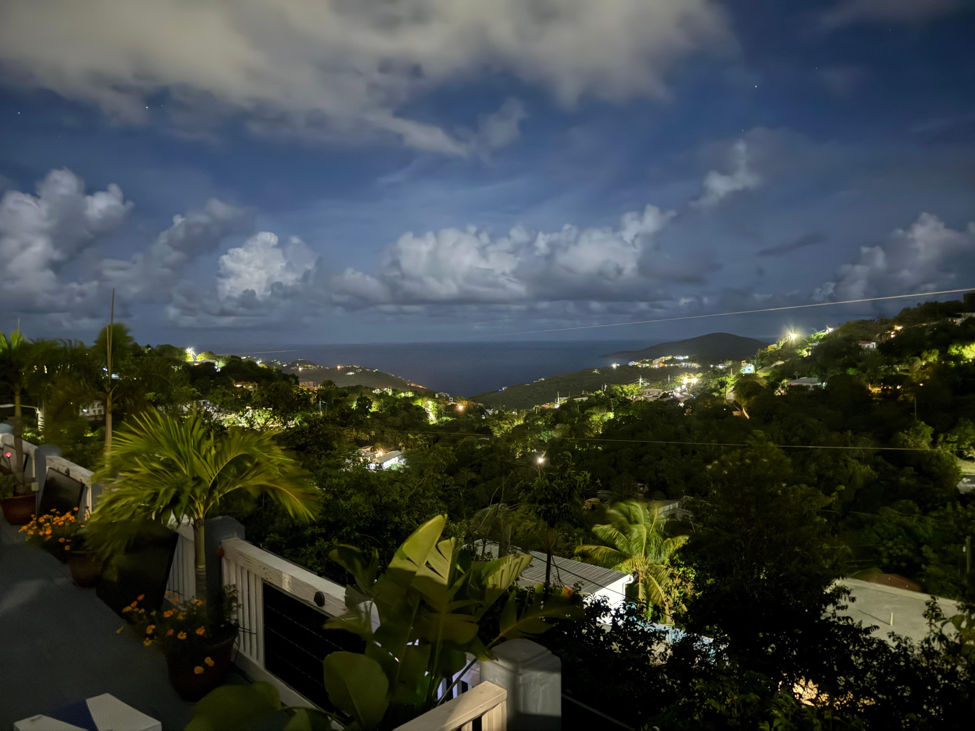Night time view from the deck out the slider