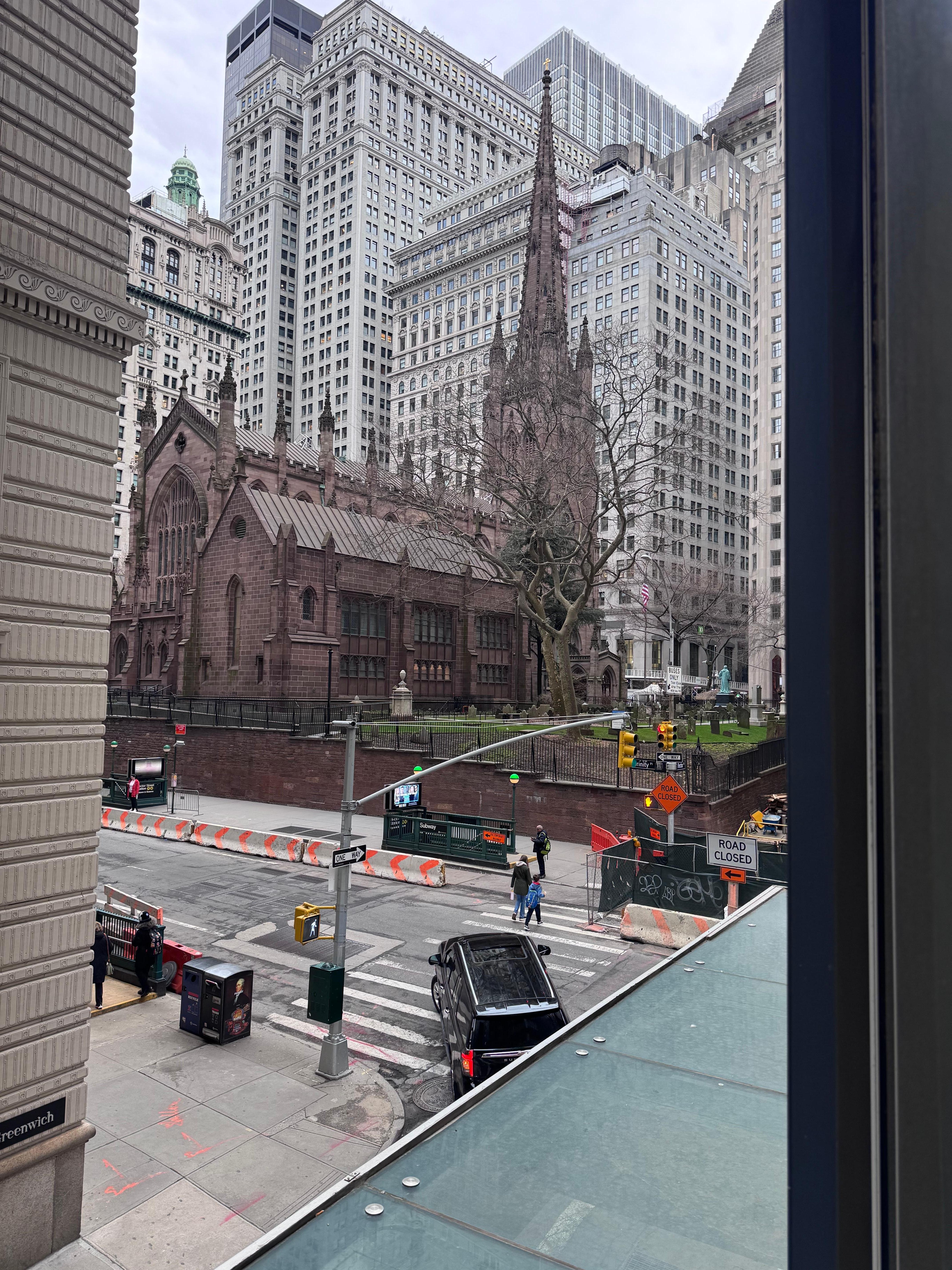 View of trinity church from the 2nd floor gym