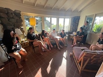 Wedding party getting ready in front room that was PERFECT for a group of ladies!