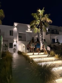 Hotel entrance at night