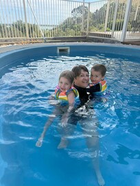 Pool was warm and clean. Small which was ideal with these 2.