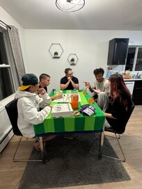 Game evening (towel in the table to quiet the sound of the dice.)