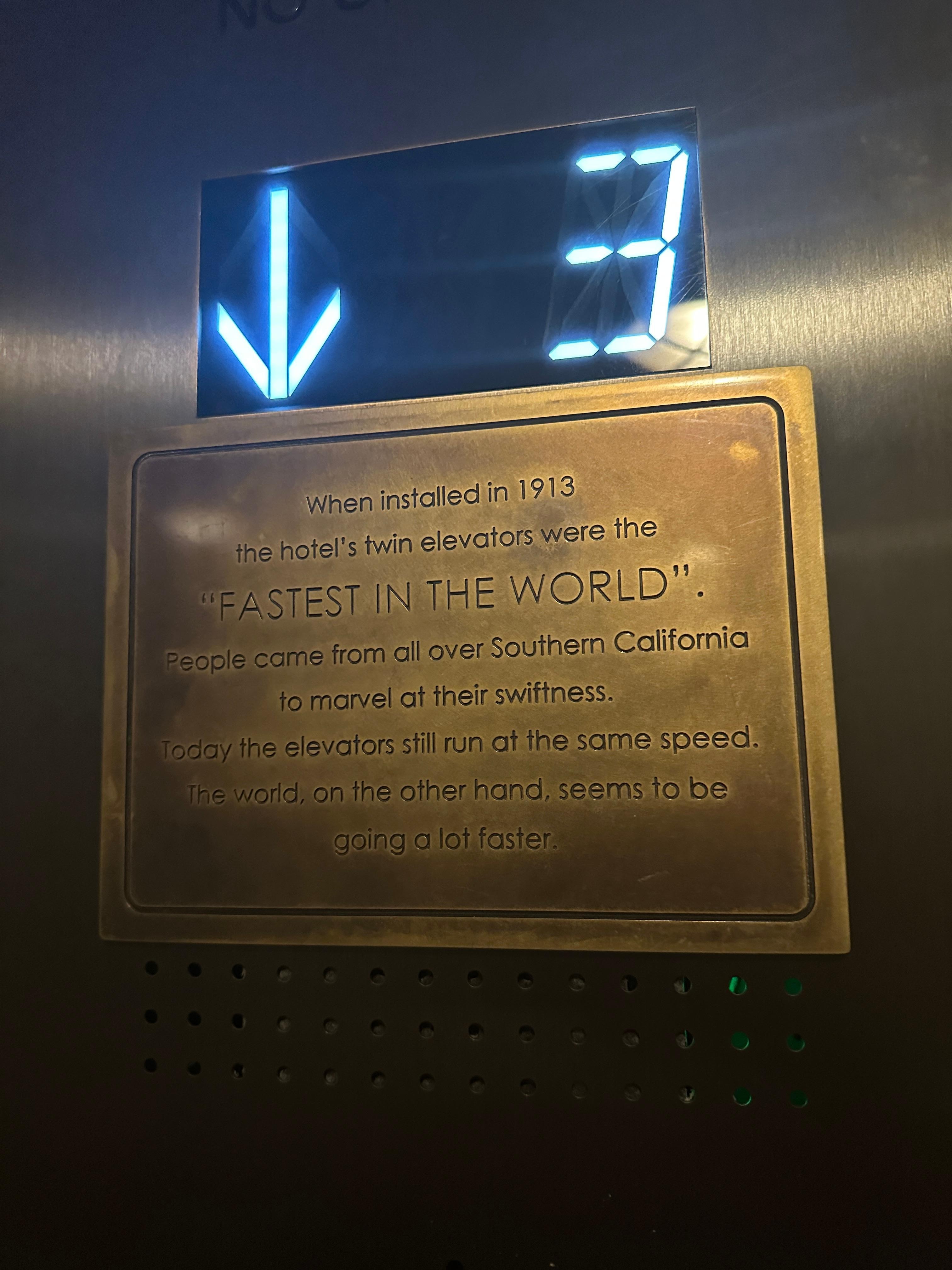 Plaque in the elevator