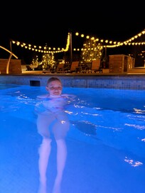 My daughter enjoying the hot tub after skiing all day.