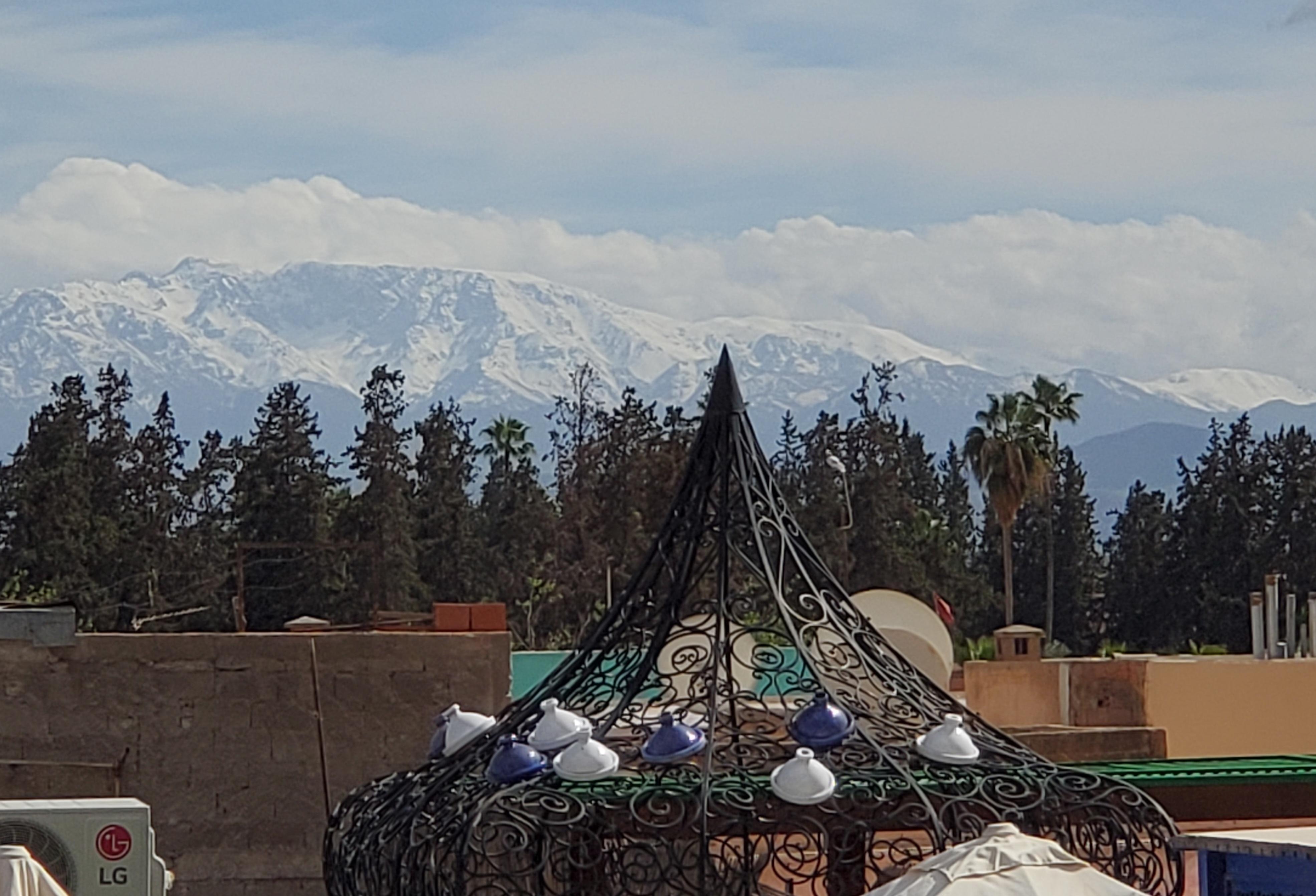 Rooftop view of the Atlas mountains