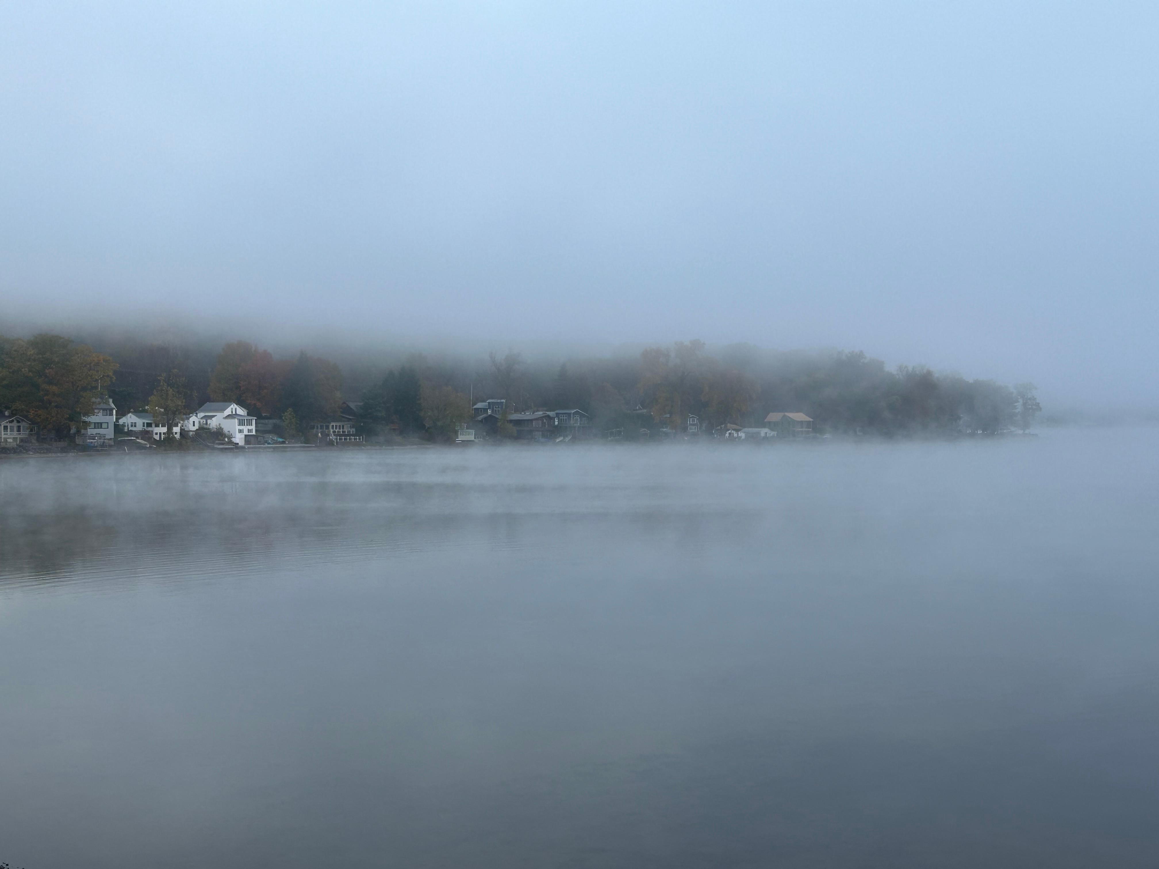 Fog lift over lake October 2025