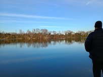 You from the end of the dock looking across the river
