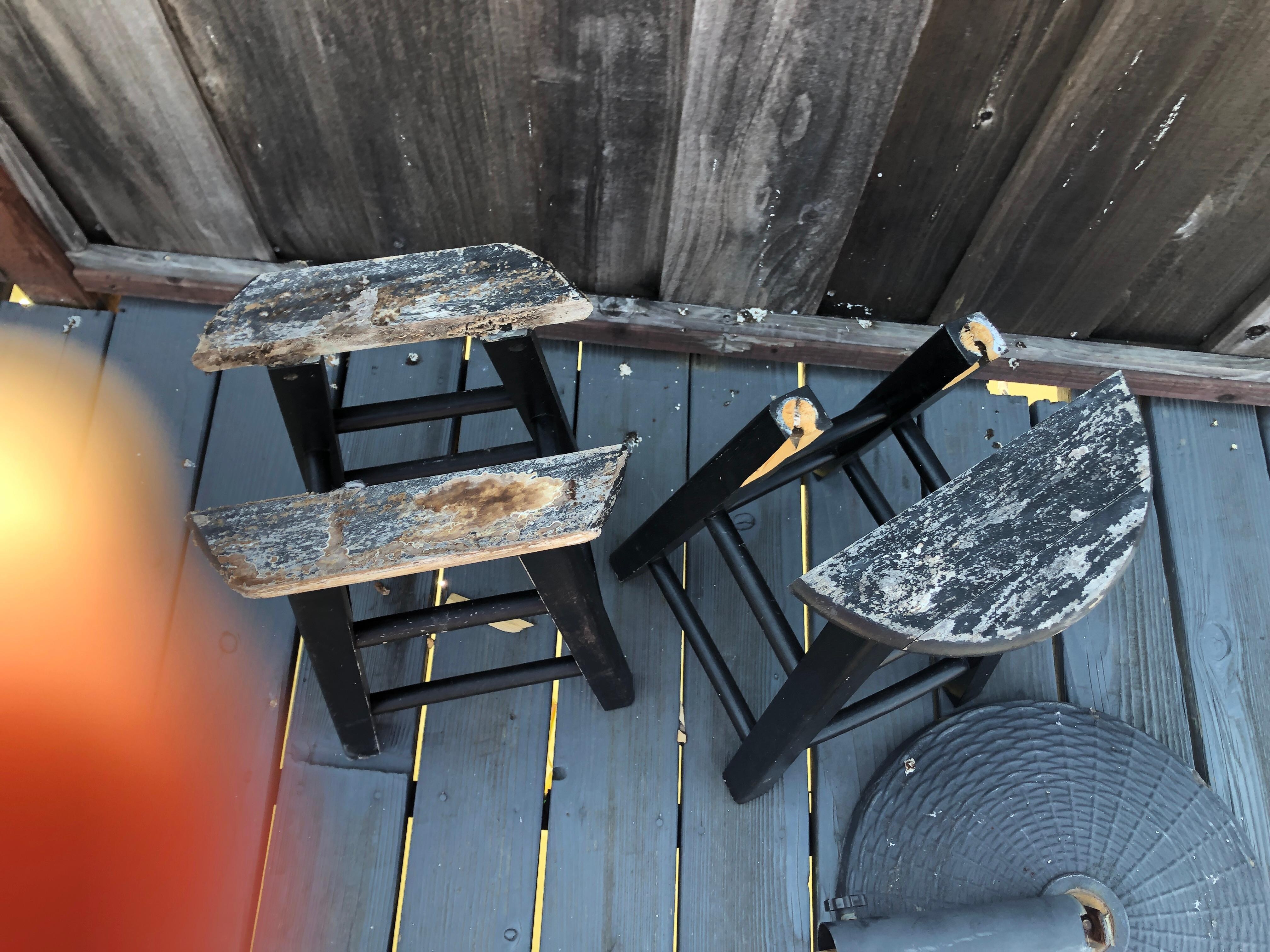 Busted furniture sitting on the deck