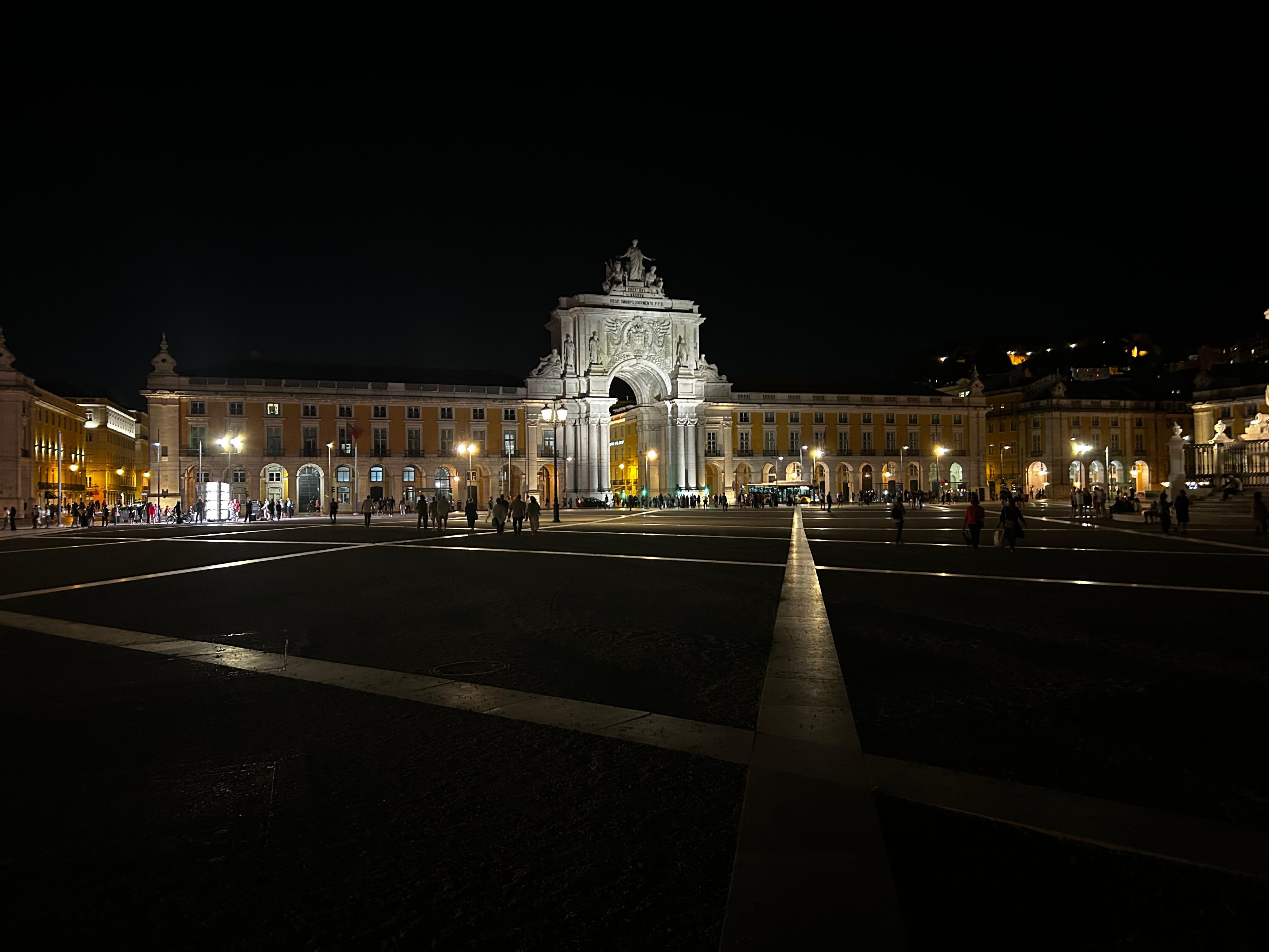 The plaza at the other end of the street from the apartment.