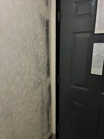 Mold on wall. I forgot to get picture of bathroom ceilings it was leaking from up stairs