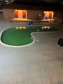 The pool was green! It wasn't shut down for maintenance & was just open for people to swim in. I didn't get a picture of the hot tub, but it was also green.