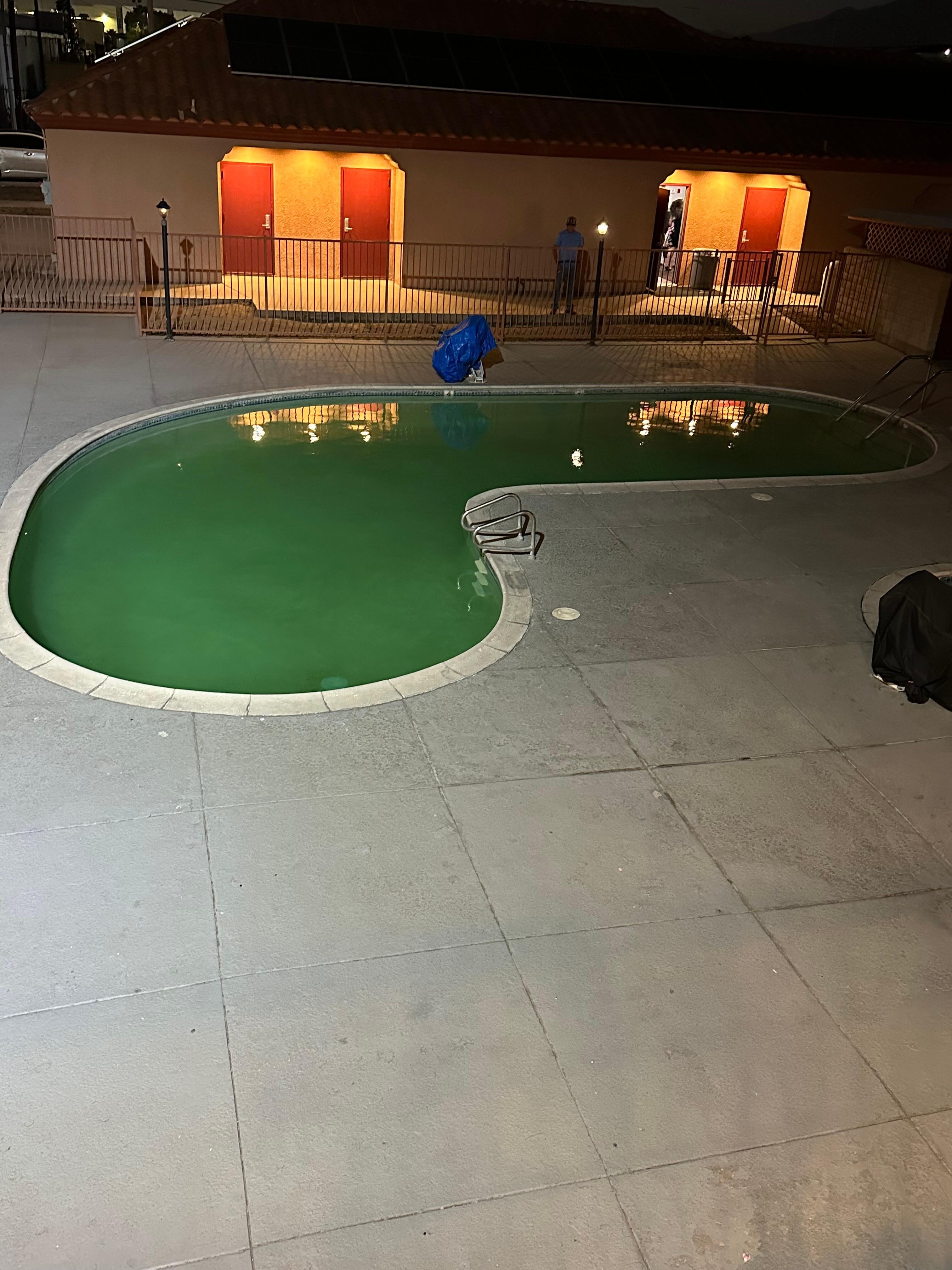 The pool was green! It wasn't shut down for maintenance & was just open for people to swim in. I didn't get a picture of the hot tub, but it was also green.
