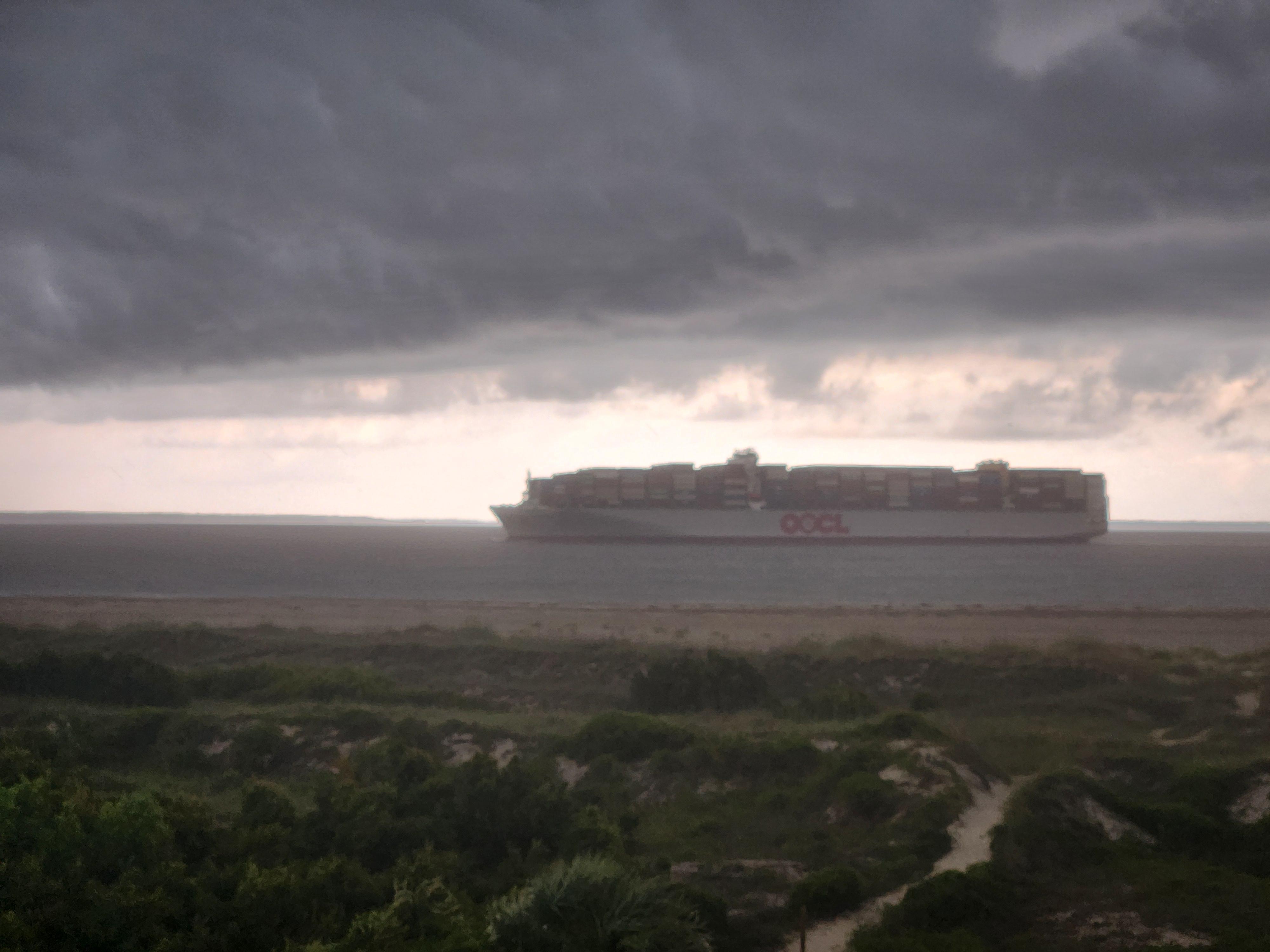 Huge cargo ships are fascinating to watch. They are coming in and out of the Port of Savannah.