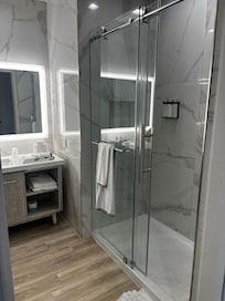 Toilet had its only separate room with door and fan. Loved that feature!