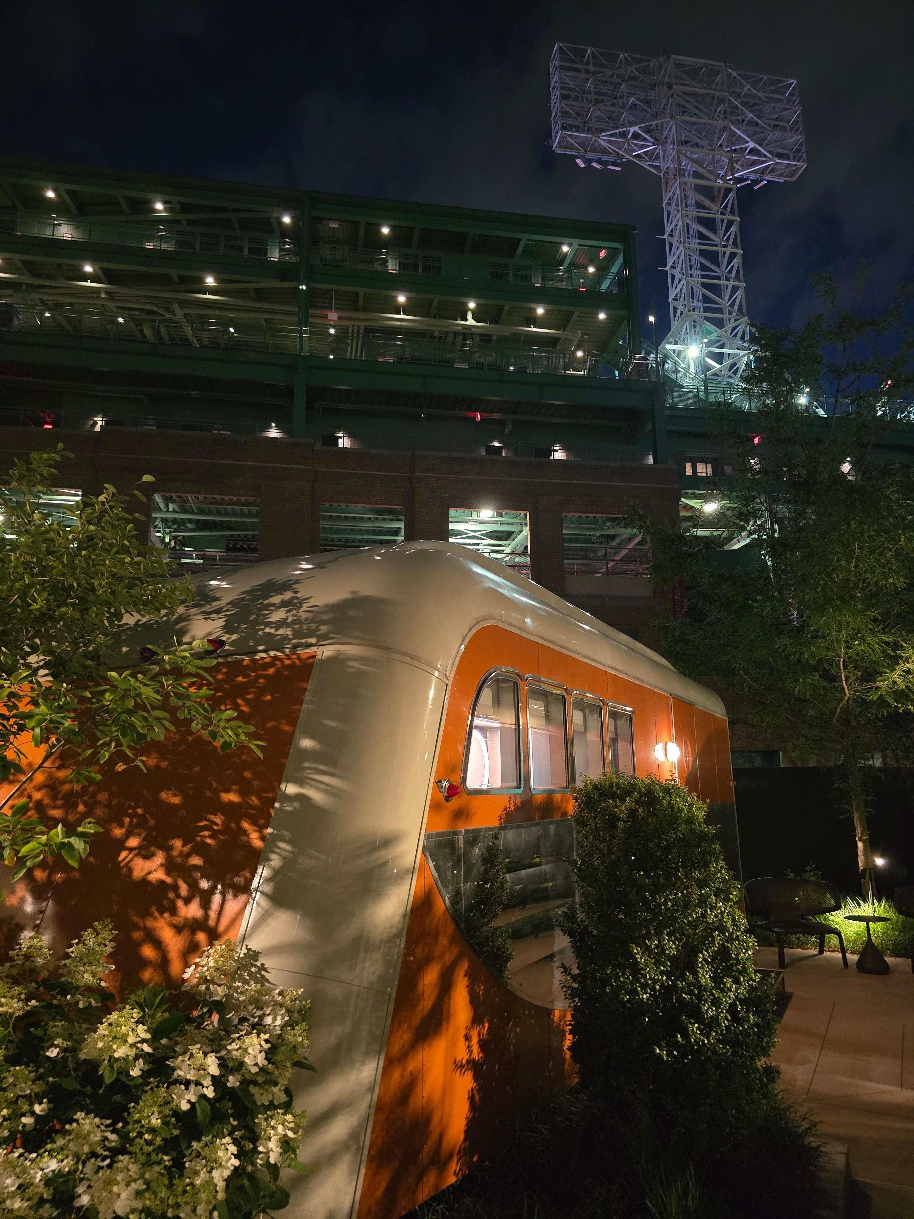 Backstage trailer with Fenway Park in the background 