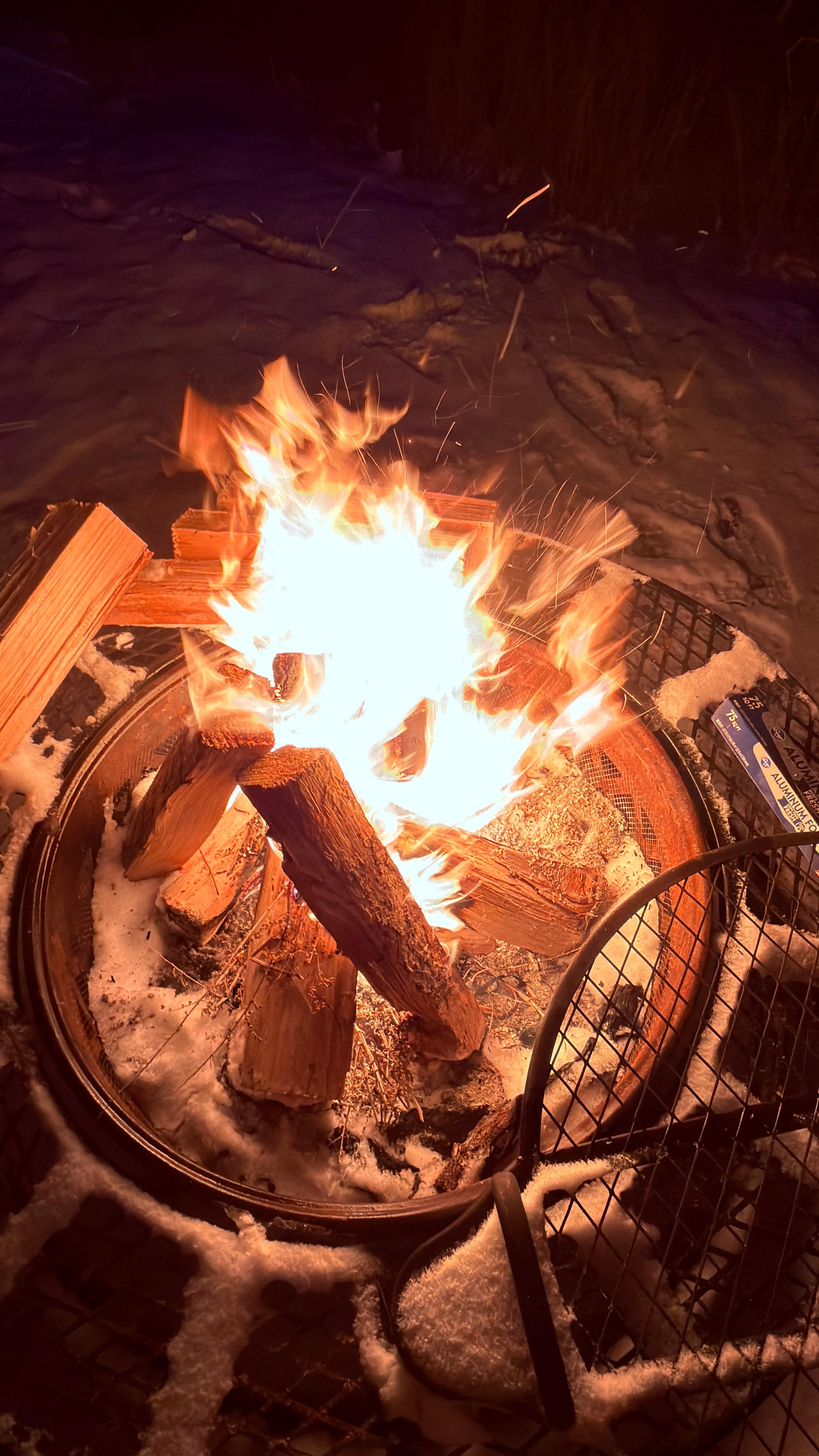 Fire river side in a blizzard