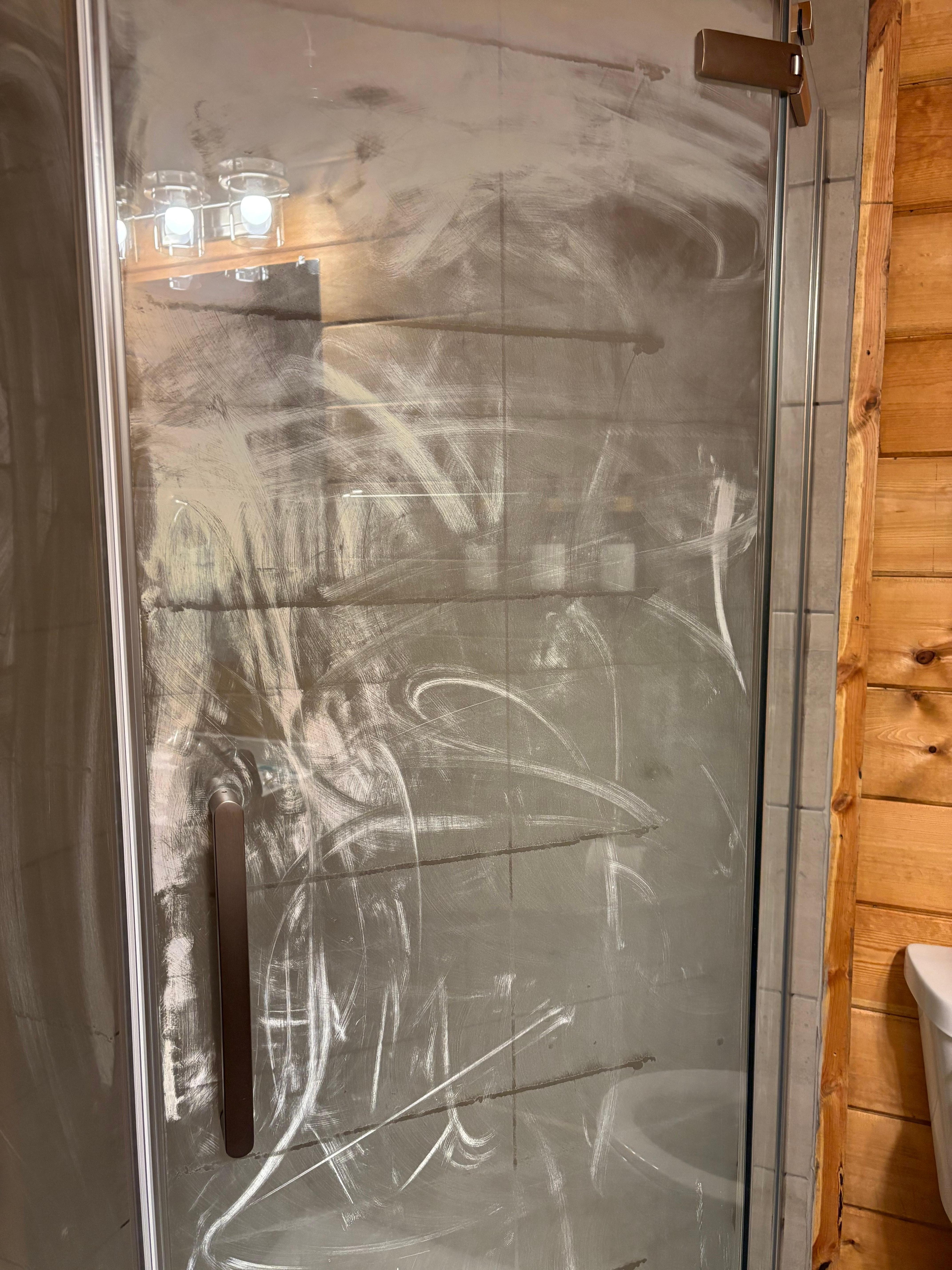 Dirty shower doors. 