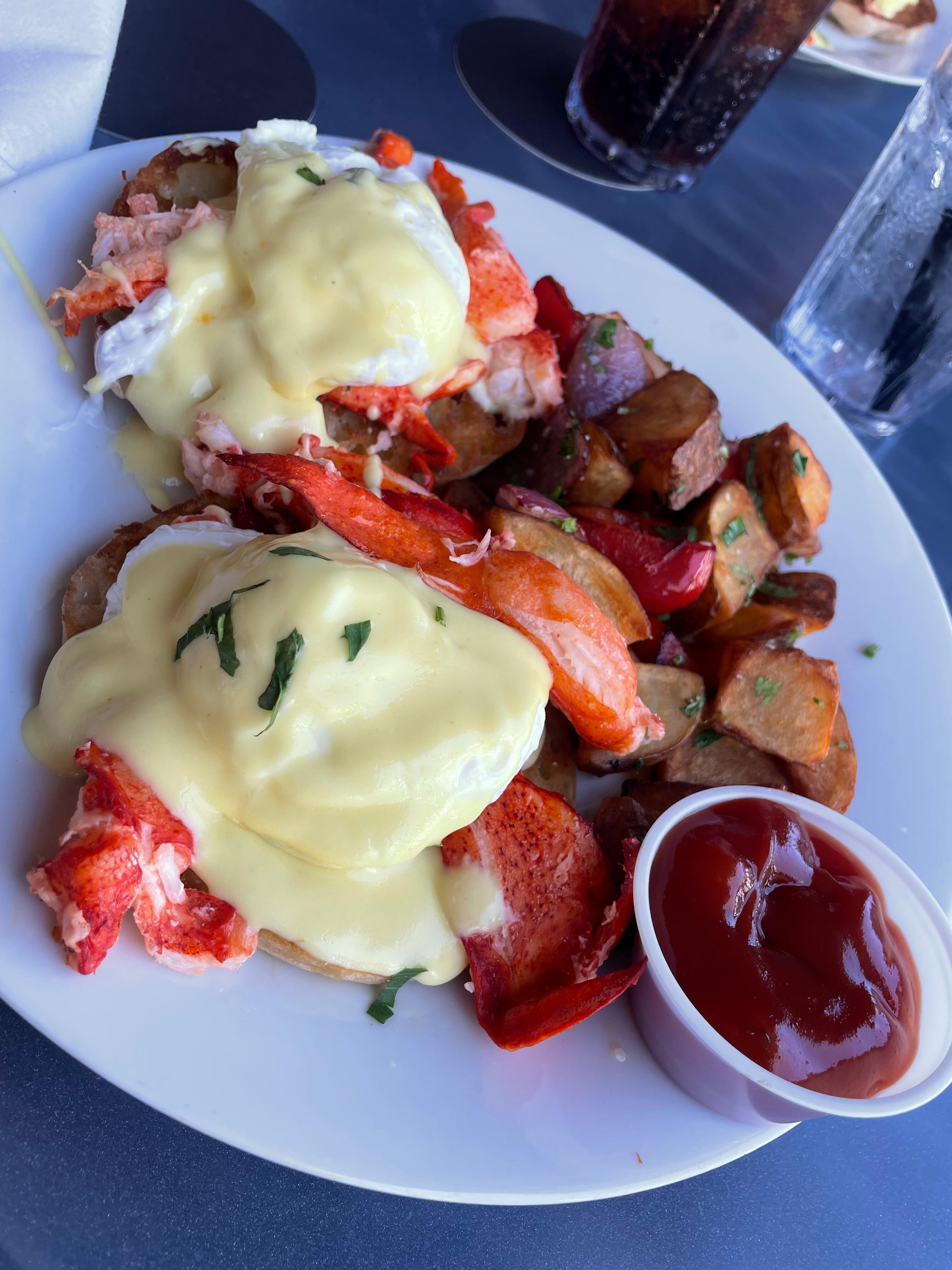Breakfast at Flippers on the Bay-Lobster Egg Benedict --Amazing! 