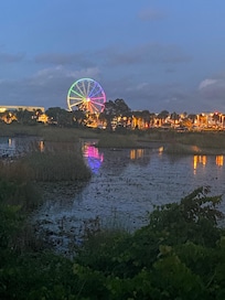 This is the view at night by the pool.