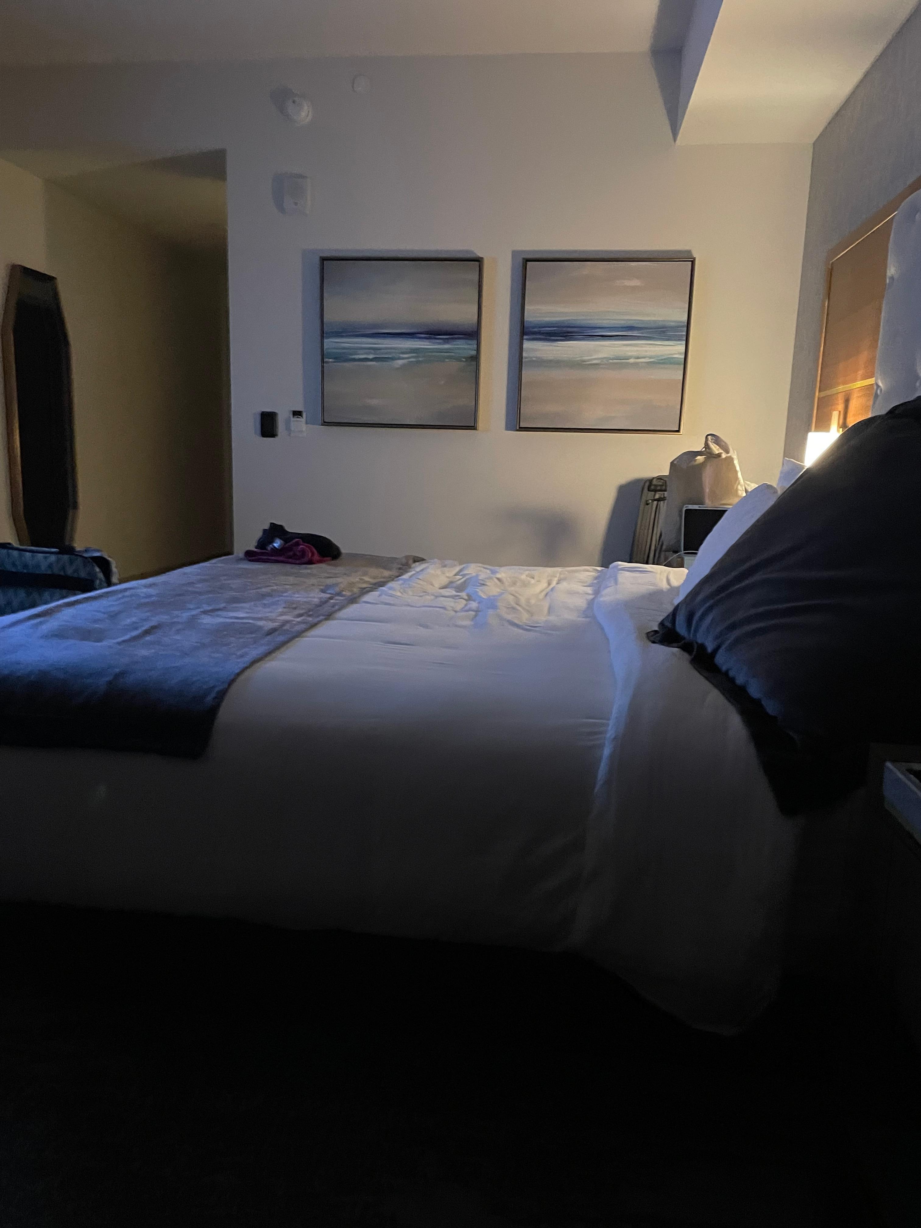 King size bed with 2 nightstands plenty of lighting and outlets for devices