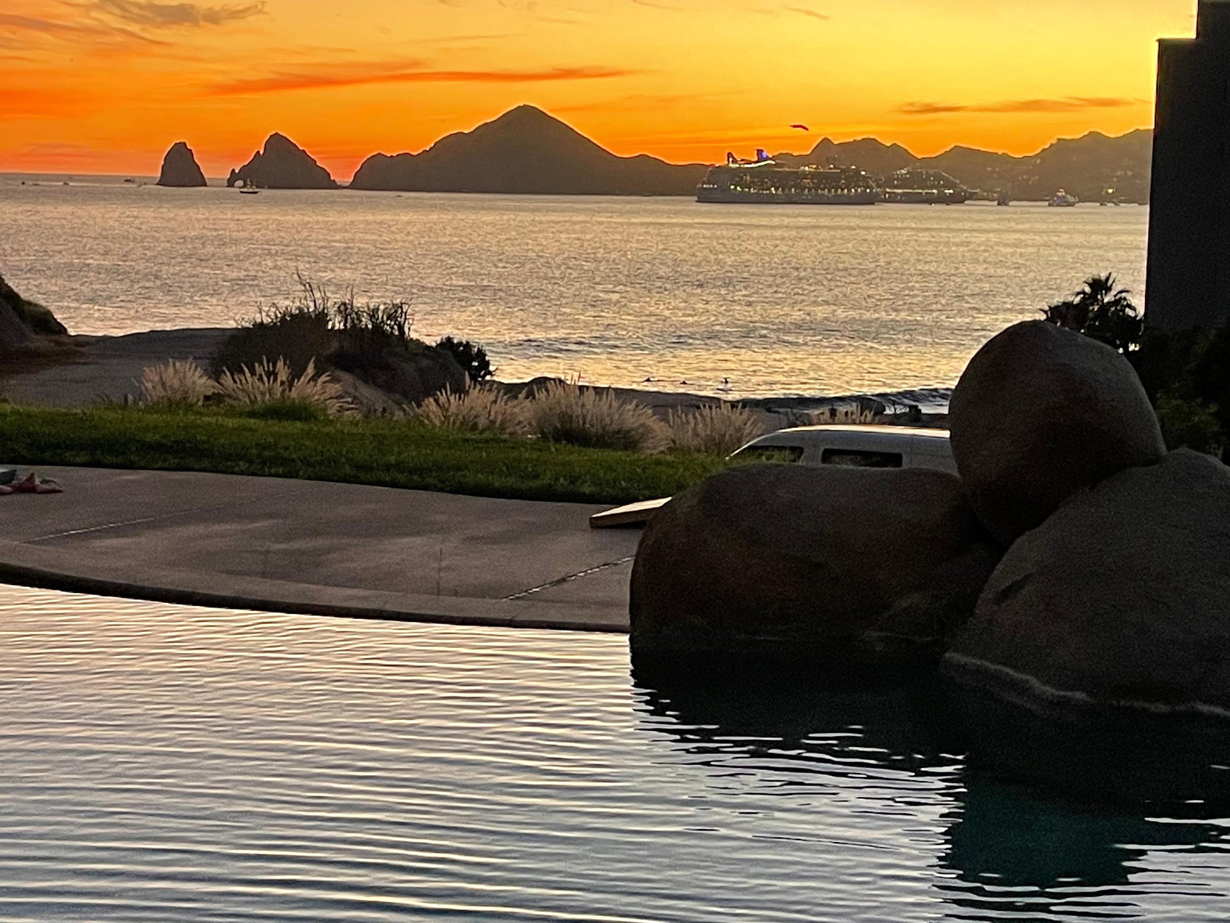 Sunset from the property’s infinity pool area 