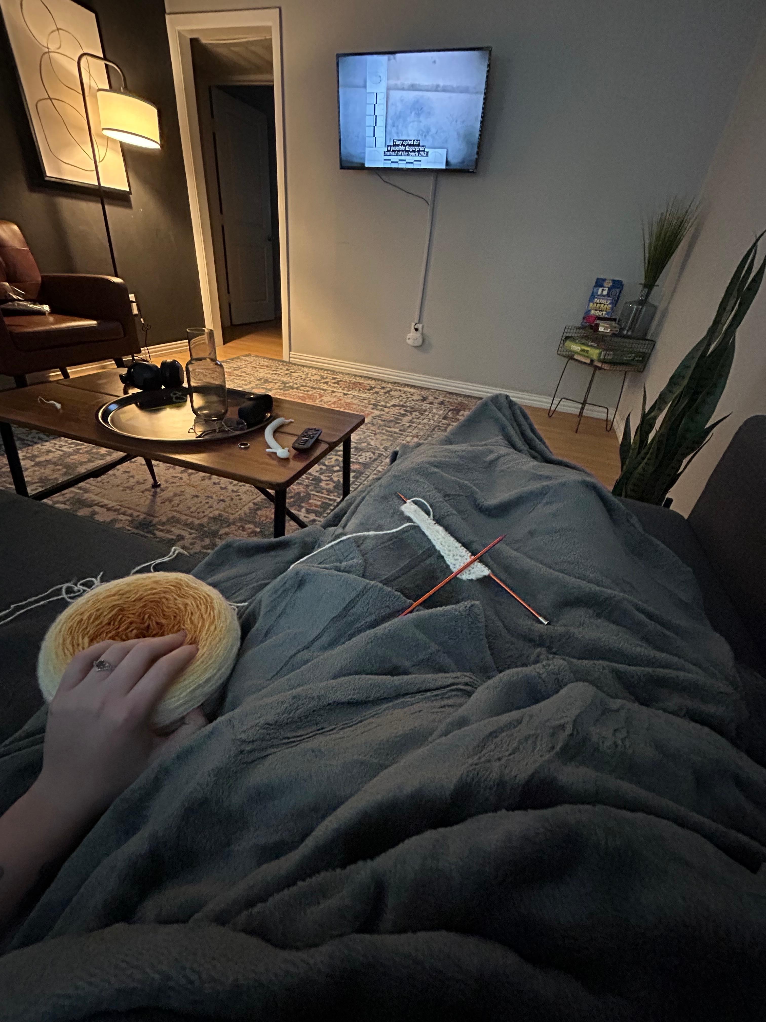 knitting on the couch