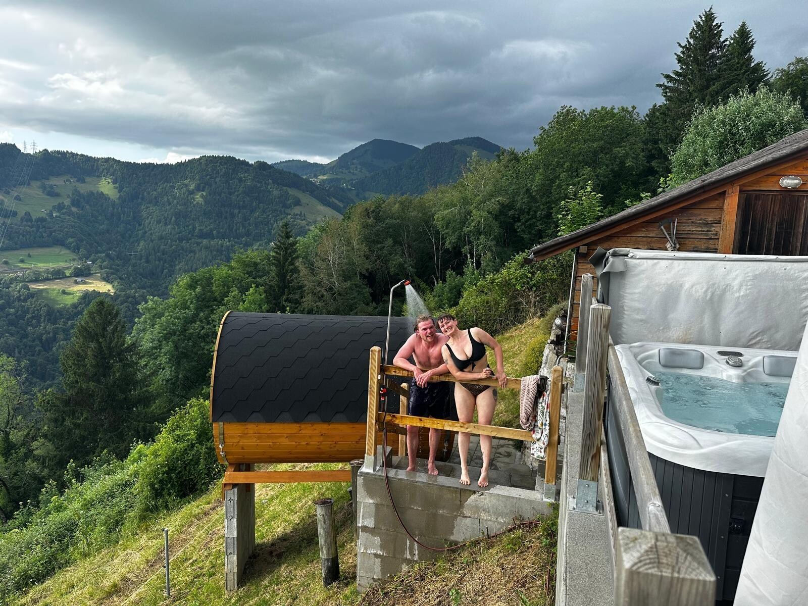 Hot tub and sauna felt so good after a long hike in the mountains. 