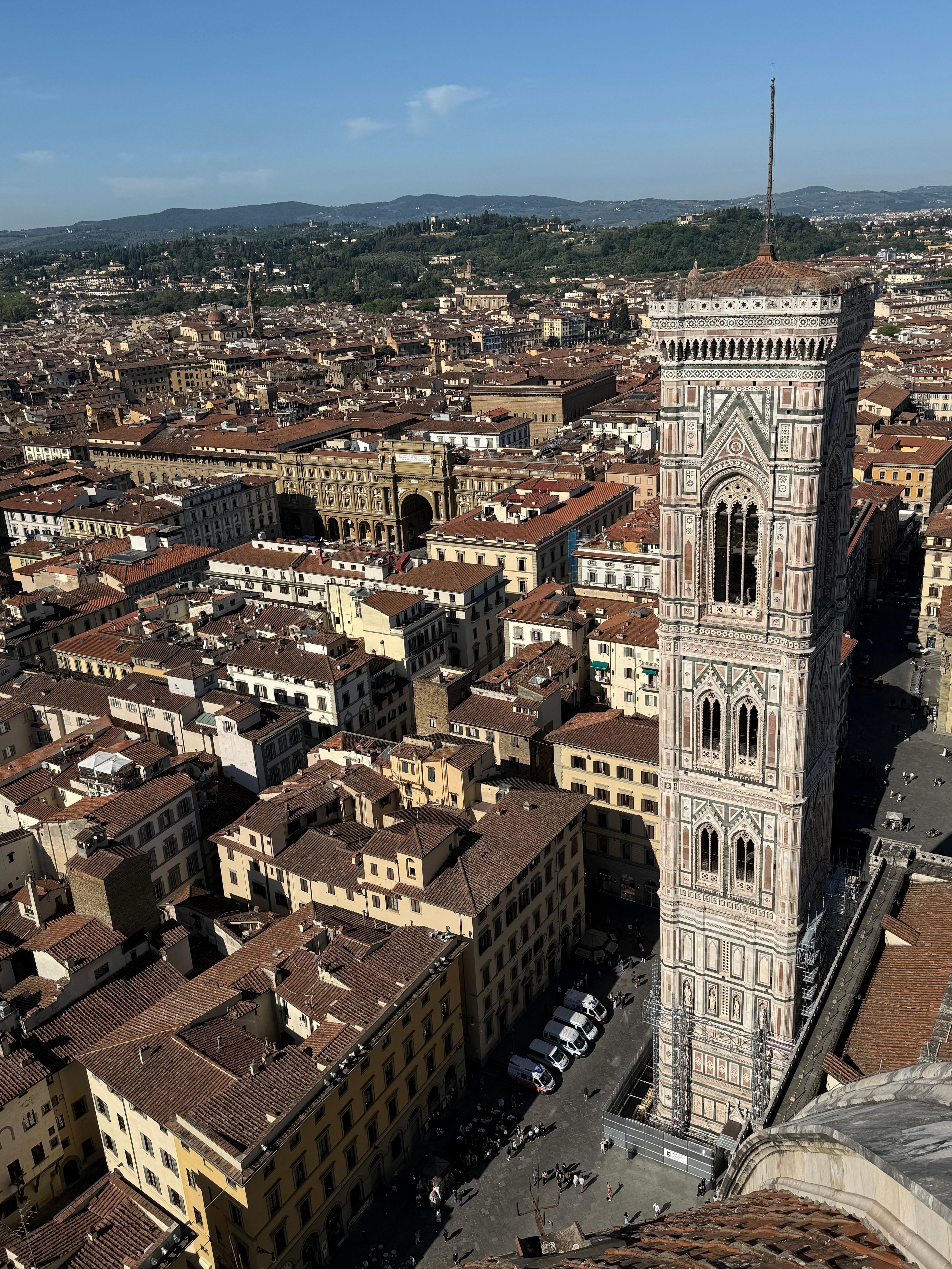 The view of the Bell Tower from the top of the Duomo