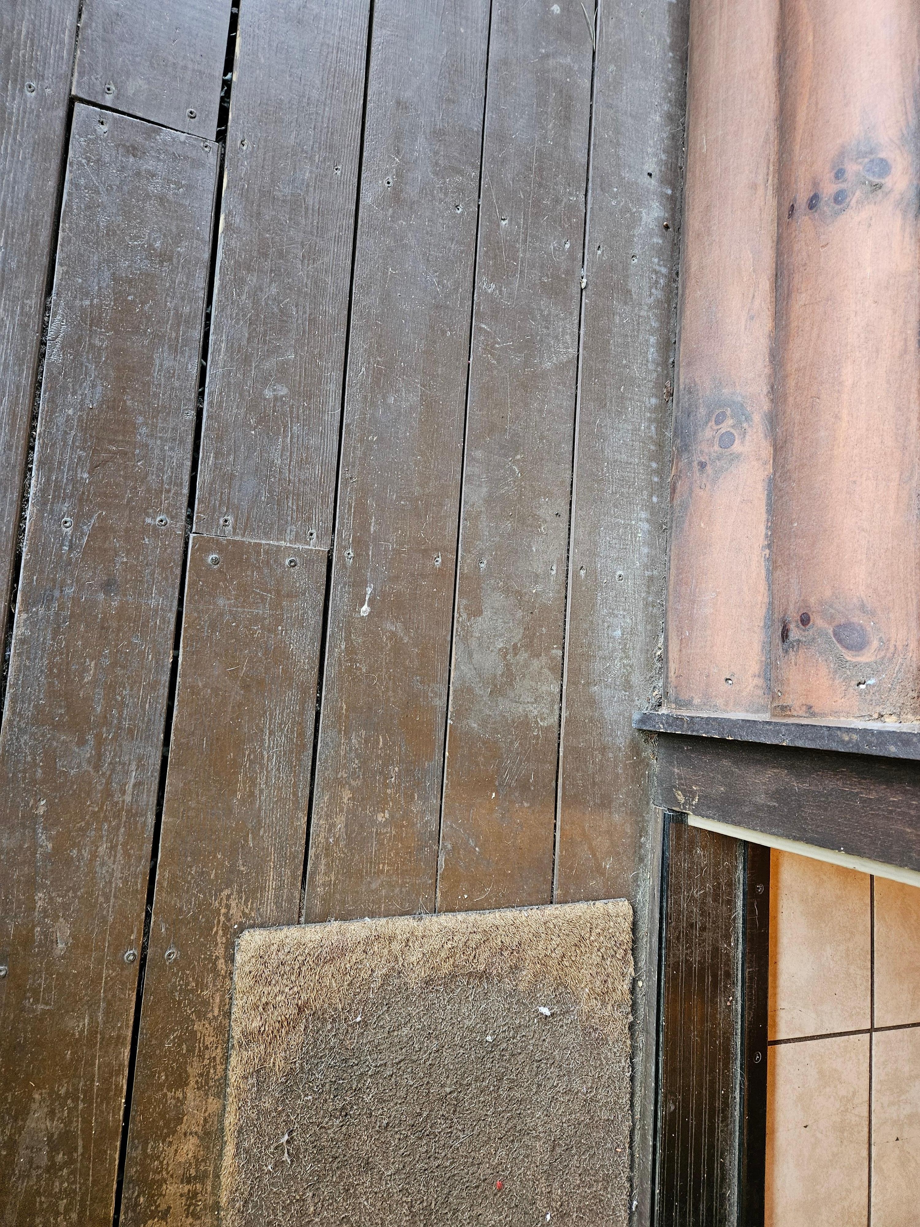 Filthy deck; also covered in mildew which made it dangerously slippery when it rained 