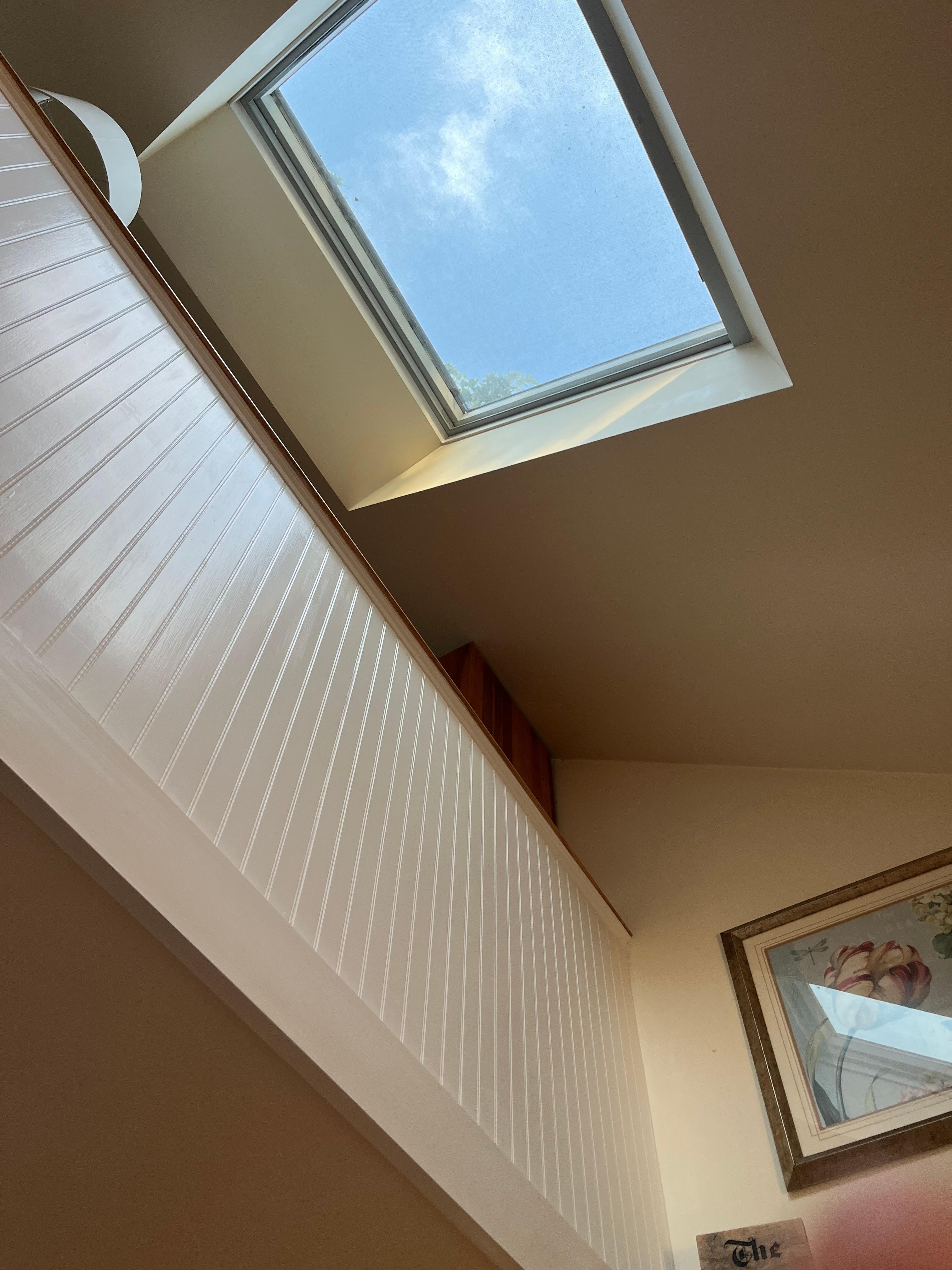 A view of the skylight from the living room. 