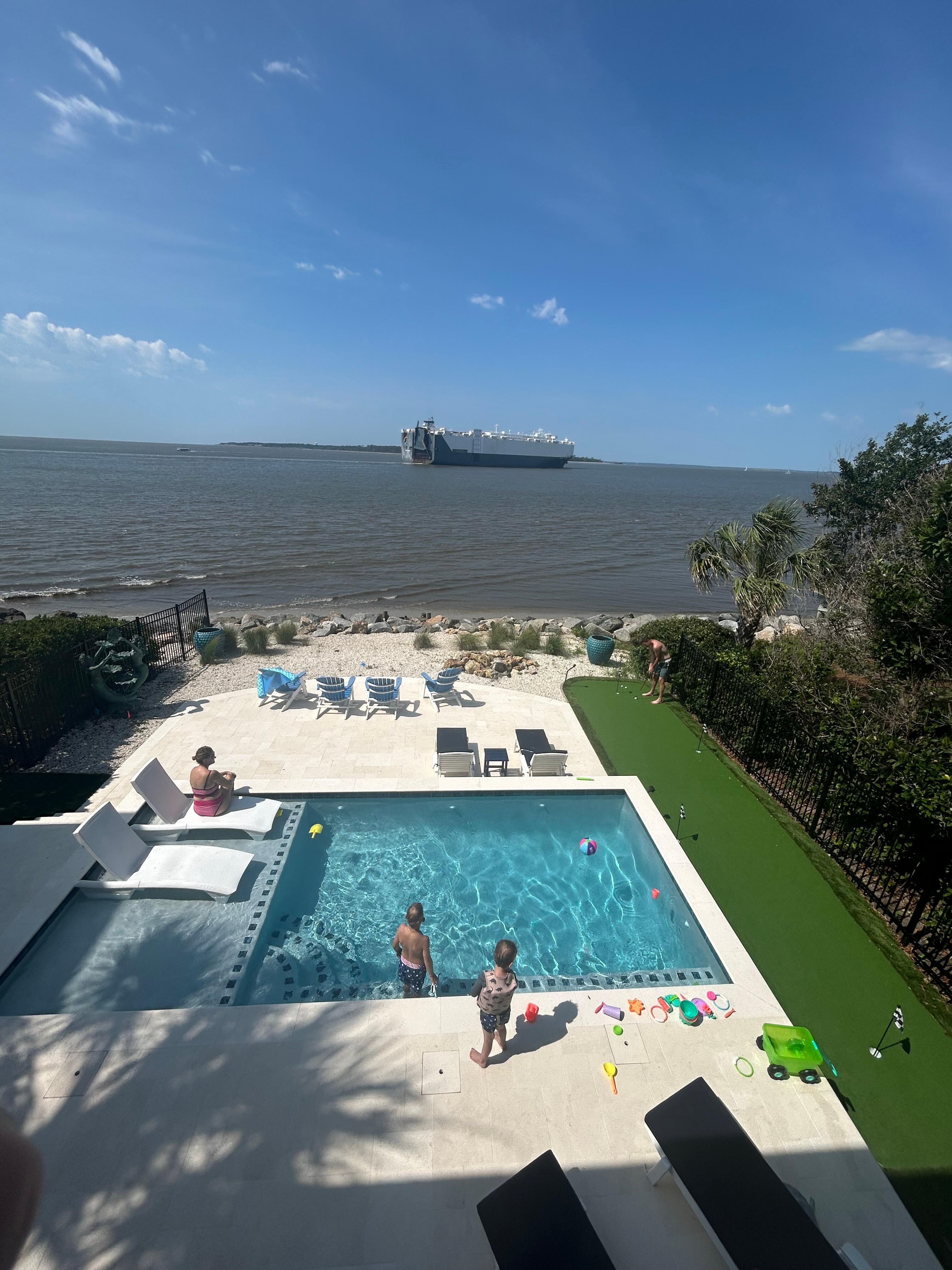 Our family loved watching the giant tanker ships almost as much as playing in the pool!