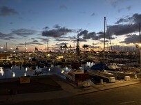 View of Ala Moana Harbor when you walk out the back entrance of the Illikai. Resort offers great outdoor seating overlooking the harbor here.