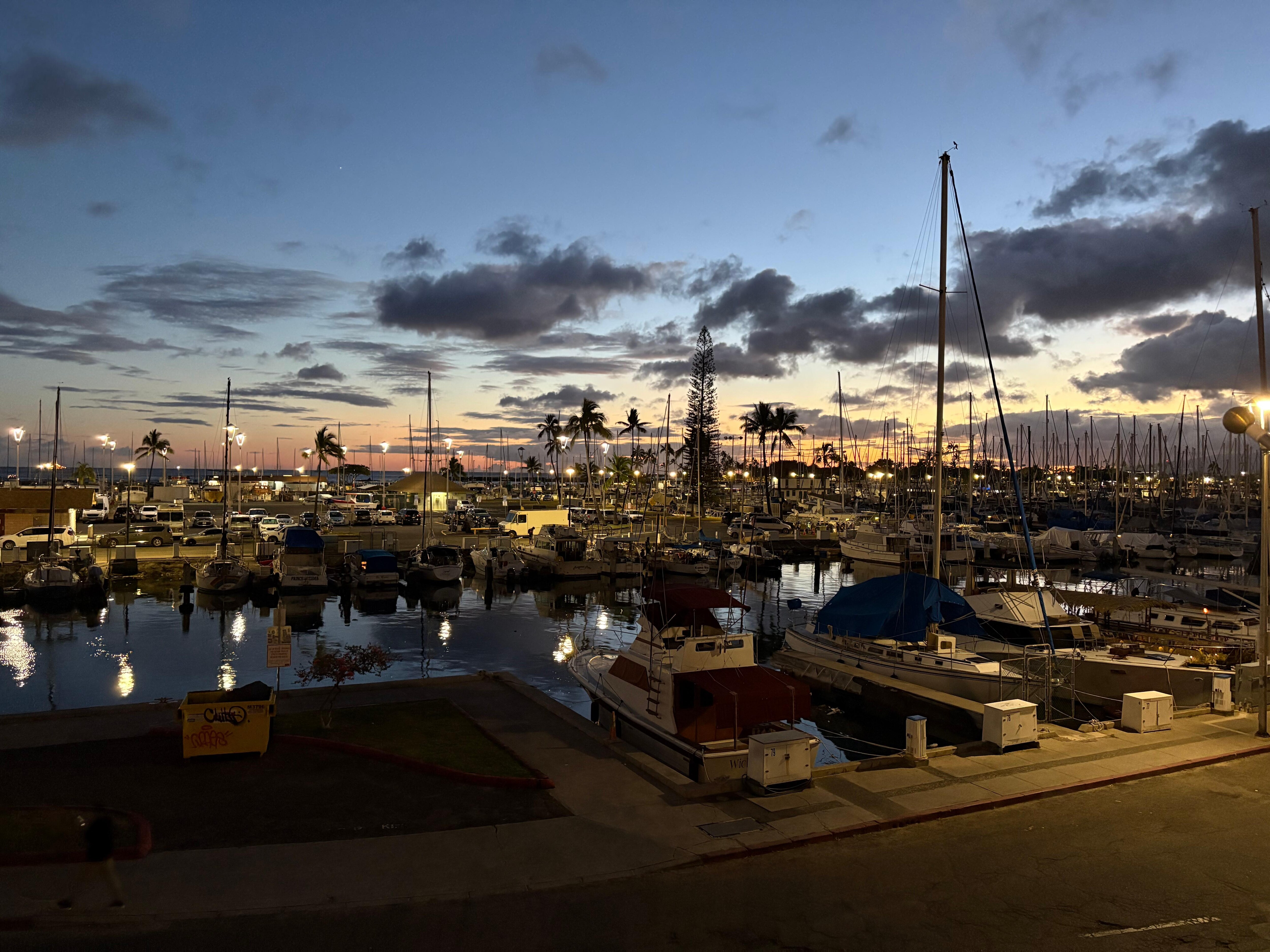 View of Ala Moana Harbor when you walk out the back entrance of the Illikai. Resort offers great outdoor seating overlooking the harbor here. 