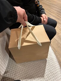 Boxed breakfast ready for us to go