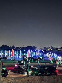 View from the balcony I overlooking pool and Christmas lights at the fairgrounds.