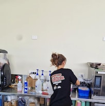 There was a girl working at the café whose name I didn’t get, but she was very kind and helpful. She allowed my children to use their bike time later because of the hot weather and gave us great advice for kayaking. We are very thankful to her.