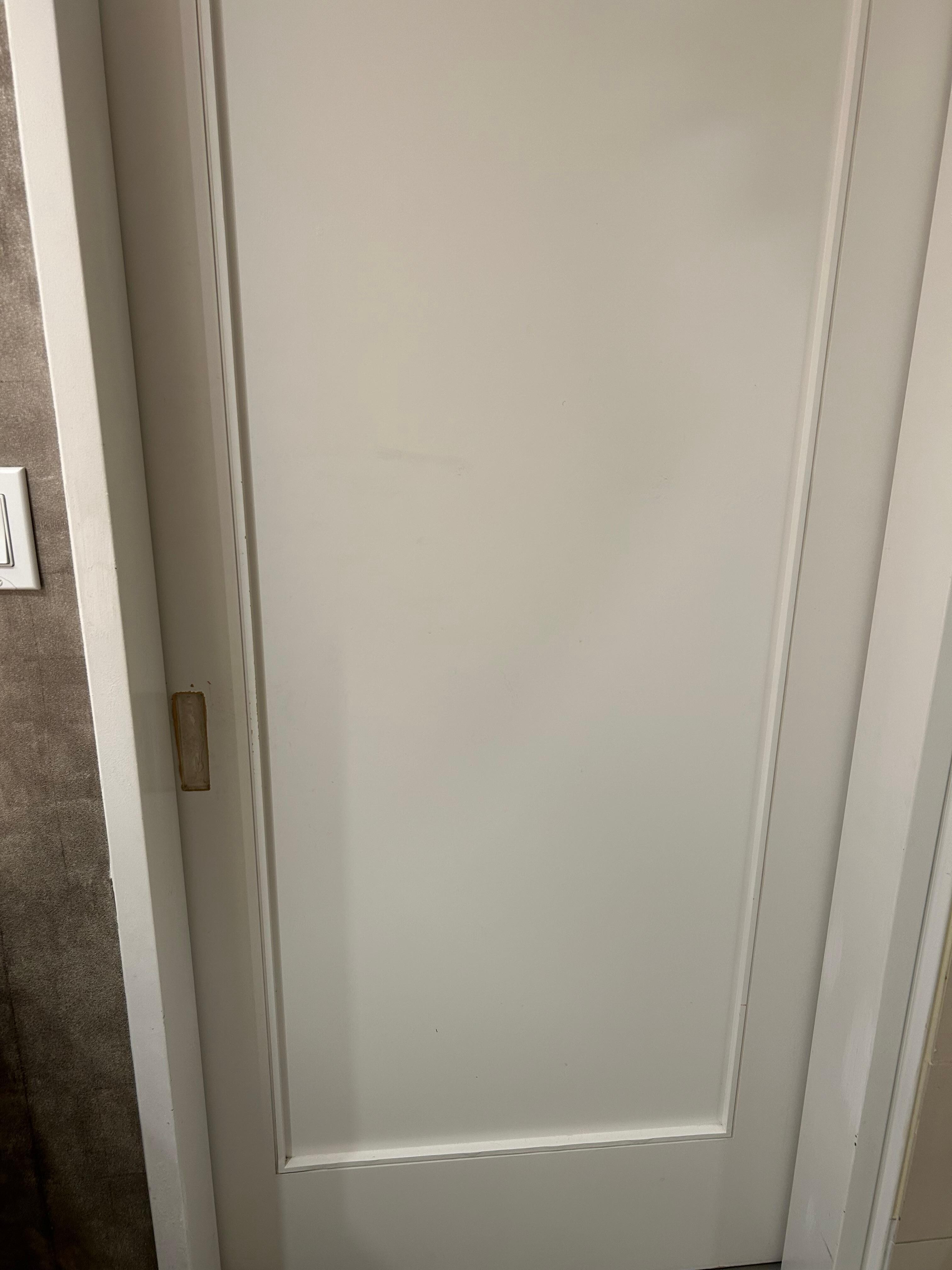 Door damaged and handle missing bathroom 
