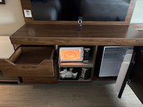 Fridge was clean, microwave clean and drawers clean.