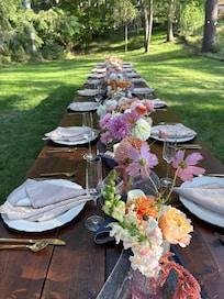 Our wedding dinner table in the yard.