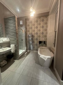 luxurious. the mirror by the bath tub is a tv!