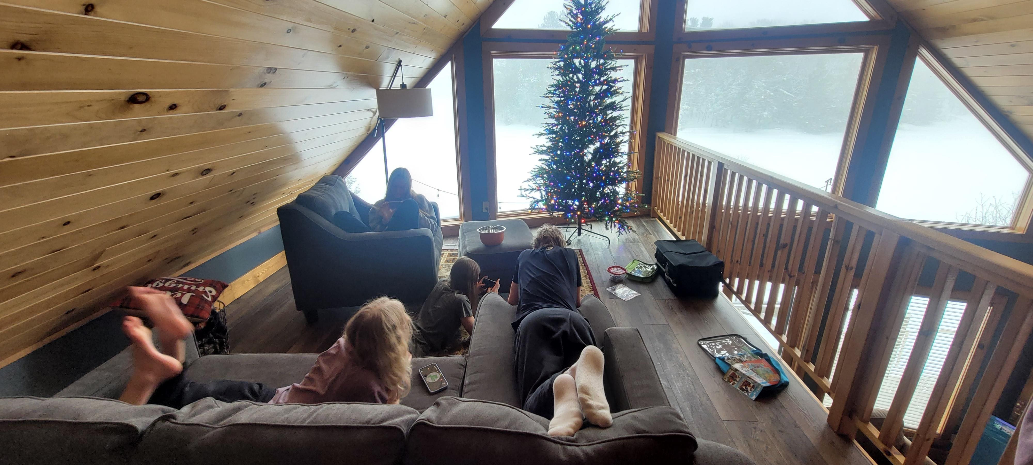 Loft was great for reading & hanging out. Great view of the lake (for us, the snow)