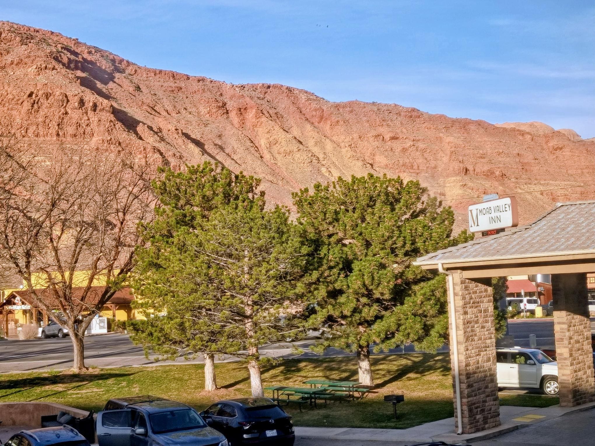 View of the Moab Rim from the Moab Valley Inn.